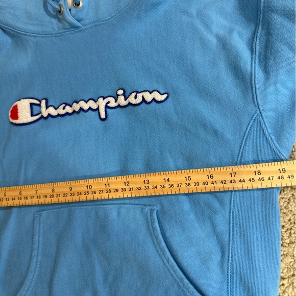 Champion Reverse Weave Hoodie Small Light Blue Sky Blue Embroidered Logo - Picture 6 of 7